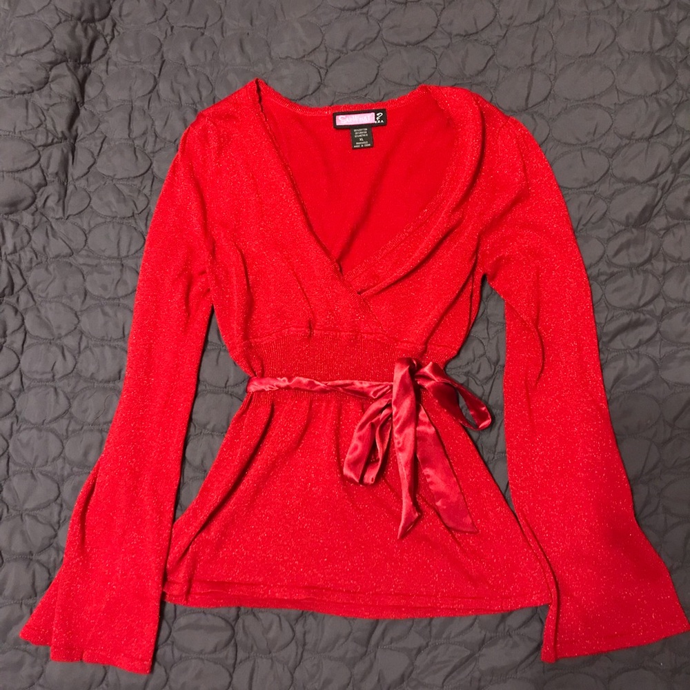 Say What? XL Red Sweater with Satin Sash